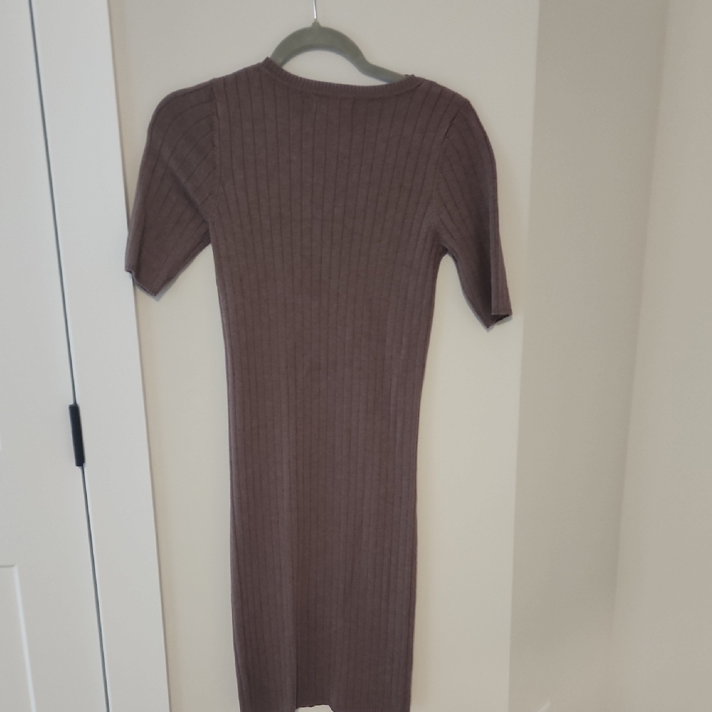 Pink Rose Ribbed Knit Mini Dress - Brown - Picture 3 of 3